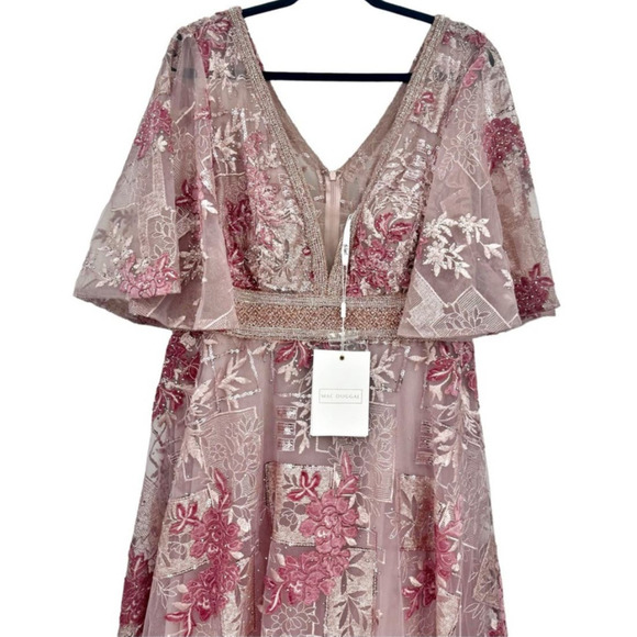MAC DUGGAL Women's Pink Embroidered Flounce Sleeve A Line Gown Size 8 NWT - Picture 5 of 6